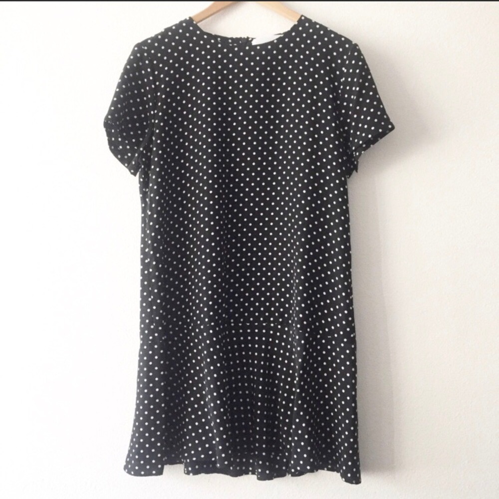 Amour Vert 100% Silk B&W Polka Dot Dress Sz. Lg.